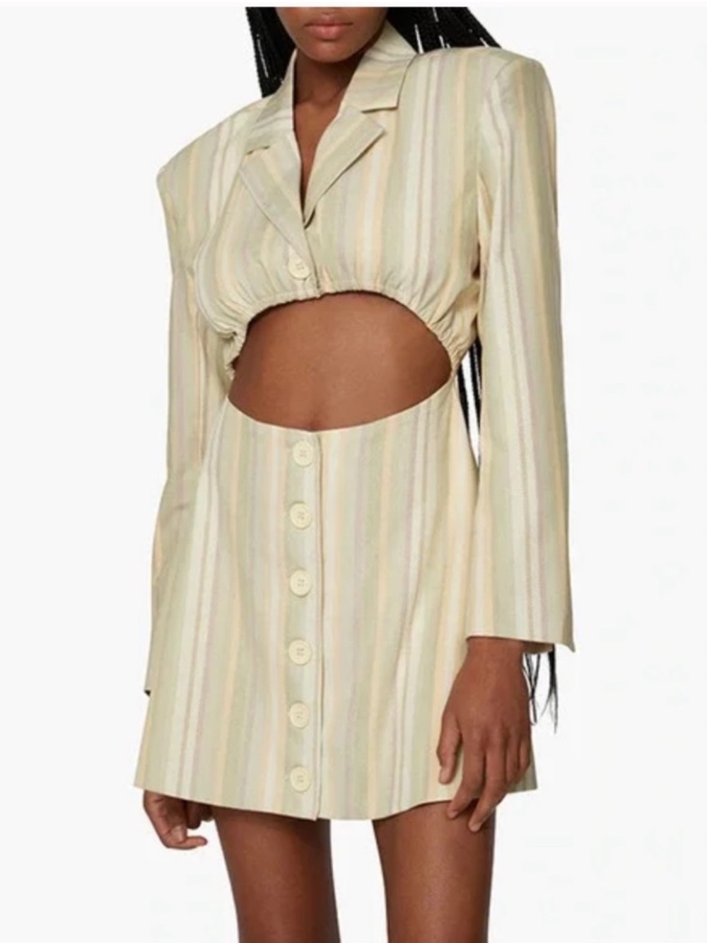 Danielle Bernstein Striped Cutout Blazer Dress in Pastel Yellow